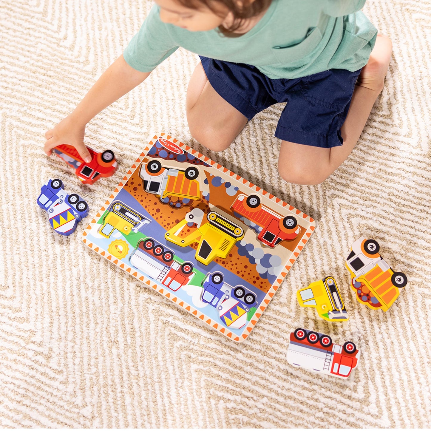 Melissa & Doug Construction Vehicles Wooden Chunky Puzzle (6 pcs), Multicolor, 11.95 x 8.95 x 1.0 - WoodArtSupply