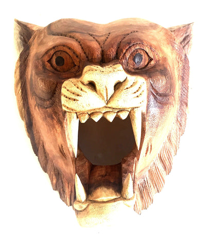 OMA Wood Carved African Lion Mask Head Wall Mount Sculpture Wall Decor - Hand Crafted PREMIUM QUALITY - XL SIZE BRAND