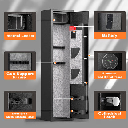 Bonusall Fingerprint Rifle Gun Safe, Large Shotgun Rifle Safe Quick Access, Long Gun Cabinet with Fingerprint Keypad for Home and Pistol, Electronic - WoodArtSupply