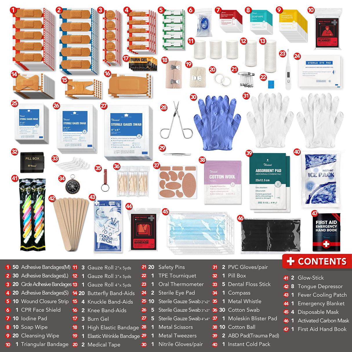 330 Piece First Aid Kit, Premium Waterproof Compact Trauma Medical Kits for Any Emergencies, Ideal for Home, Office, Car, Travel, Outdoor, Camping, THRIAID