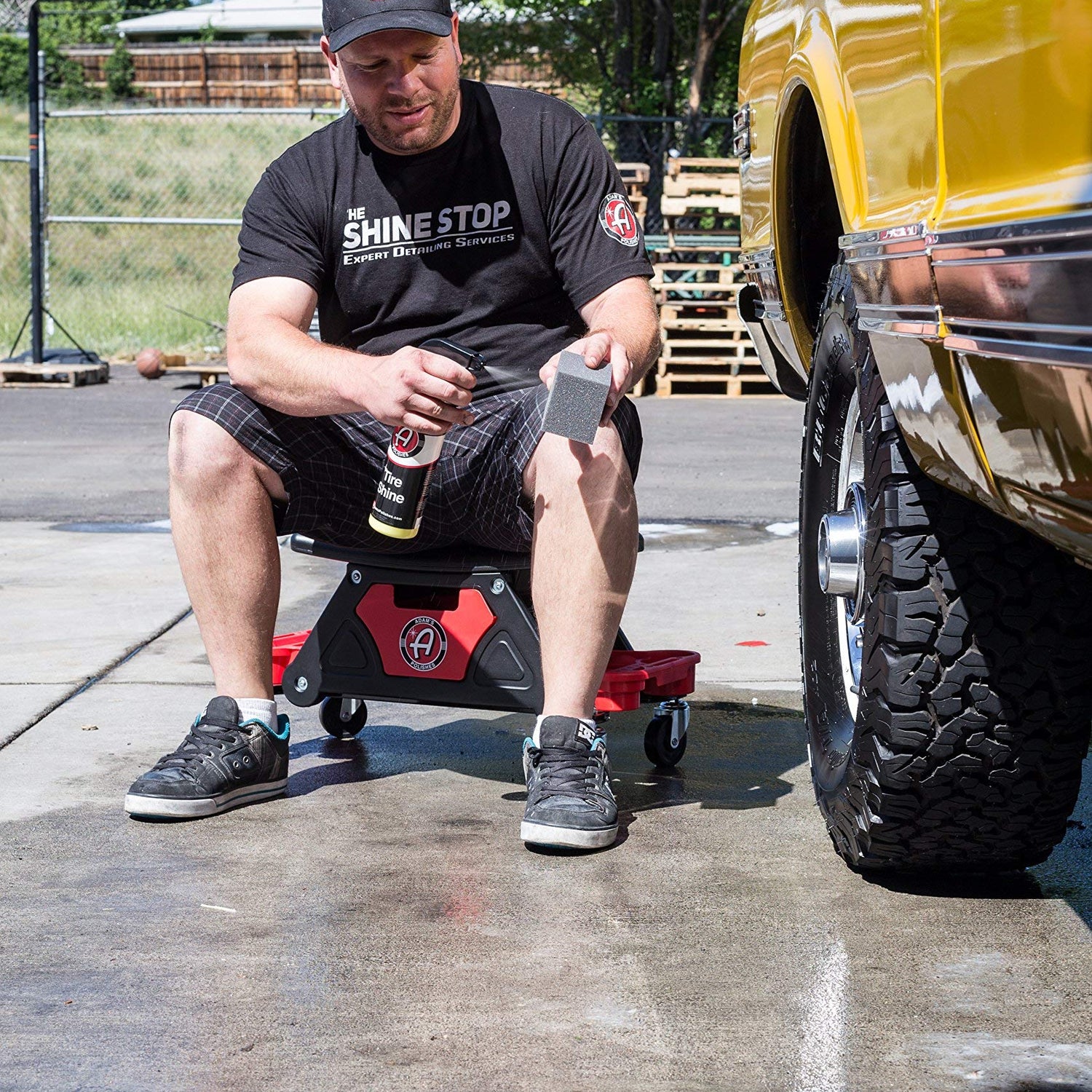 Adam's Polishes Mobile Rolling Utility Creeper Seat for Mechanics & Detailers - With Storage Trays for Tools Adam's Polishes