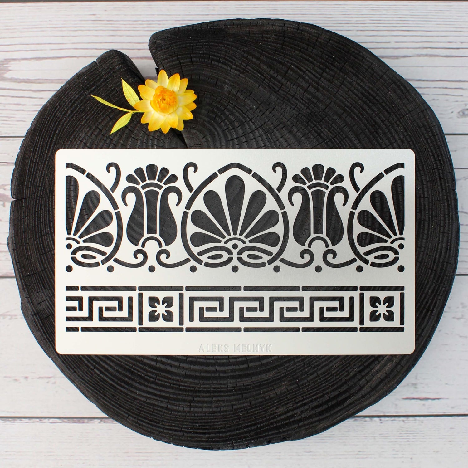 Aleks Melnyk No.328 Metal Stencil, Ancient Greek Fret and Roman Ornament, Meander, Palmette Motif, Border, Patterns, Small Stencil, 1 PC, Template Aleks Melnyk