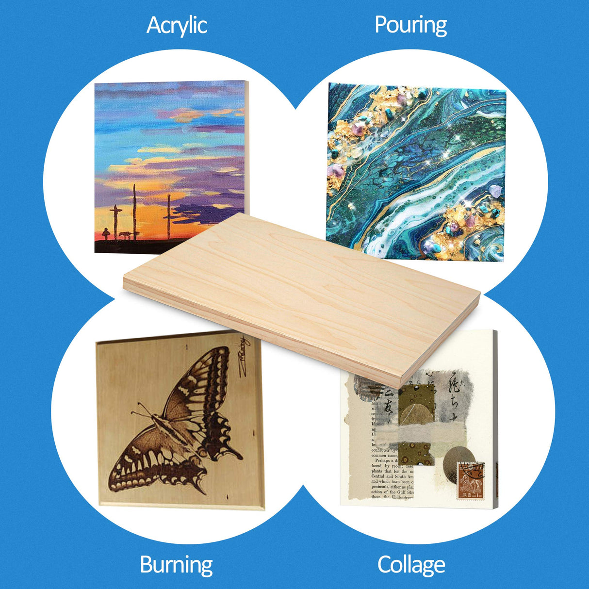 Falling in Art Unfinished Birch Wood Canvas Panels Kit, Falling in Art 4 Pack of 11x14'' Studio 3/4'' Deep Cradle Boards for Pouring Art, Crafts, Falling in Art