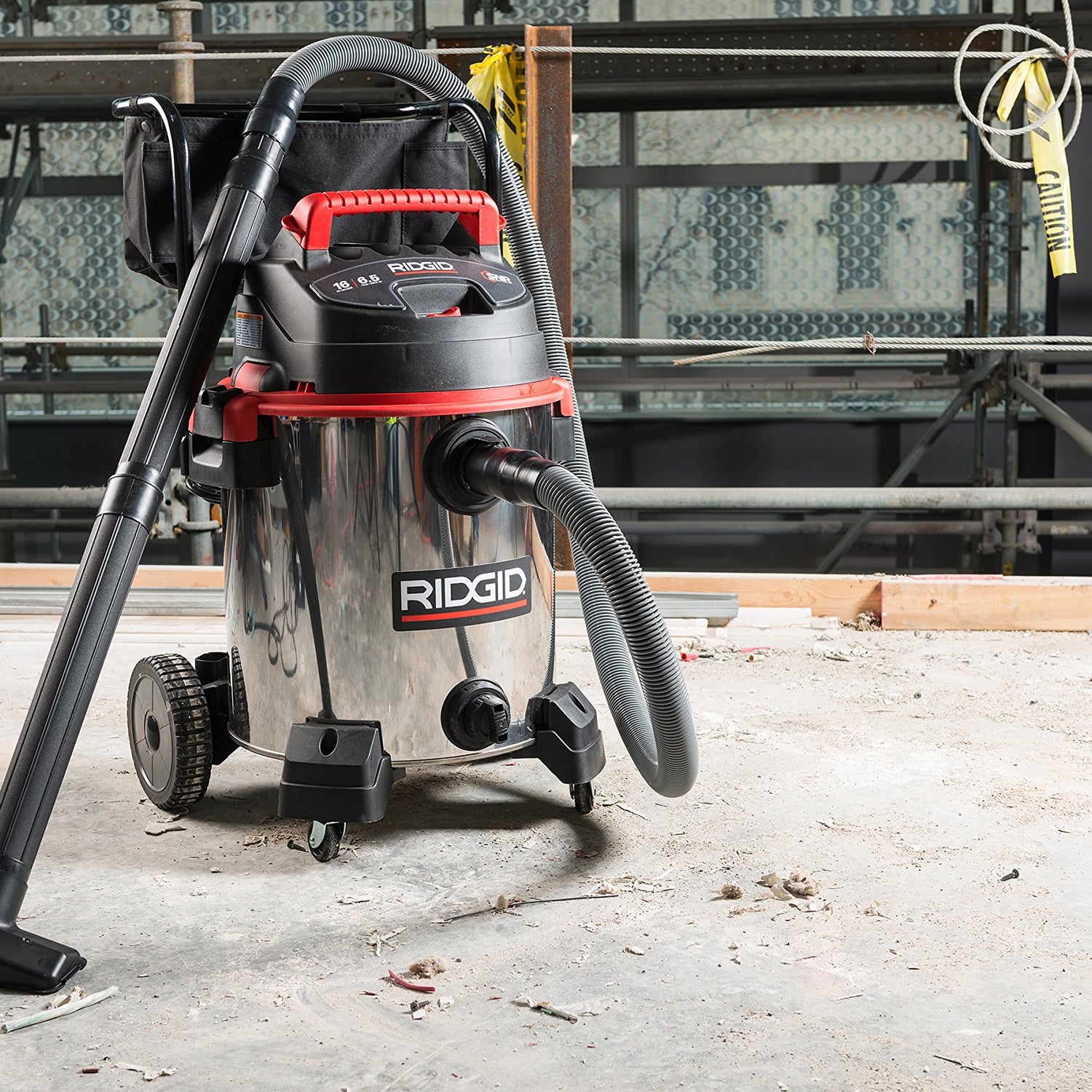 RIDGID 50353 1610RV Stainless Steel 16-Gal. Wet Dry Shop Vacuum with Cart, 6.5 Peak HP Motor, Large Wheels, Pro Hose, Drain, and Blower Port, Red RIDGID