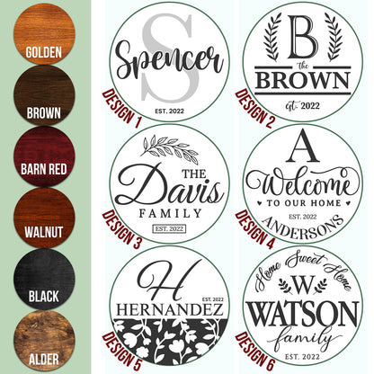 People People Personalized Round Wood Signs Wall Decor Gifts - 6 Colors Designs Custom Initial/ Family Name Wooden Sign for Farmhouse Home