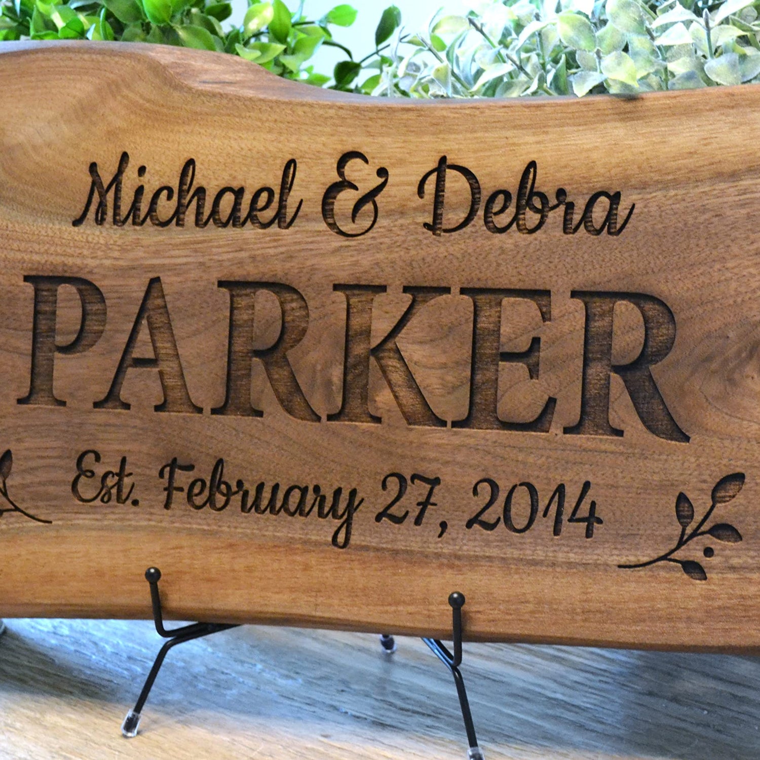 Personalized Cutting Board Wedding Gift Elegant Walnut Polished Live Edge Wood Display Custom Engraved Rustic Unique Anniversary Bride Groom Newlywed GK Grand Personal-Touch Premium Creations