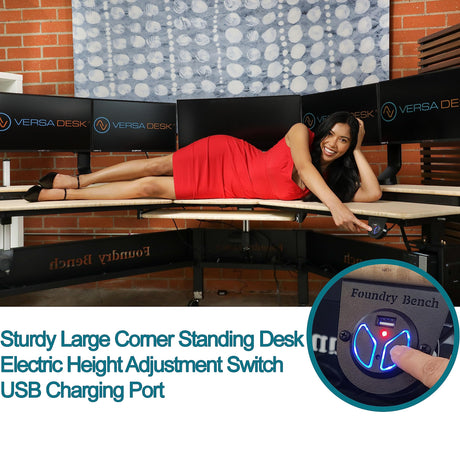 VERSADESK Foundry Split Level Corner Standing Desk, Electric Height Adjustable Standup Computer Desk, Ergonomic Studio Desk Workstation, Solid Bamboo VERSADESK