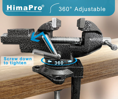 HimaPro Dual Purpose Bench Vise | Table Vise Clamp-On with Quick Adjustment Universal Rotate 360° - 3.3Inch Metallic Black - Portable Vice for HimaPro