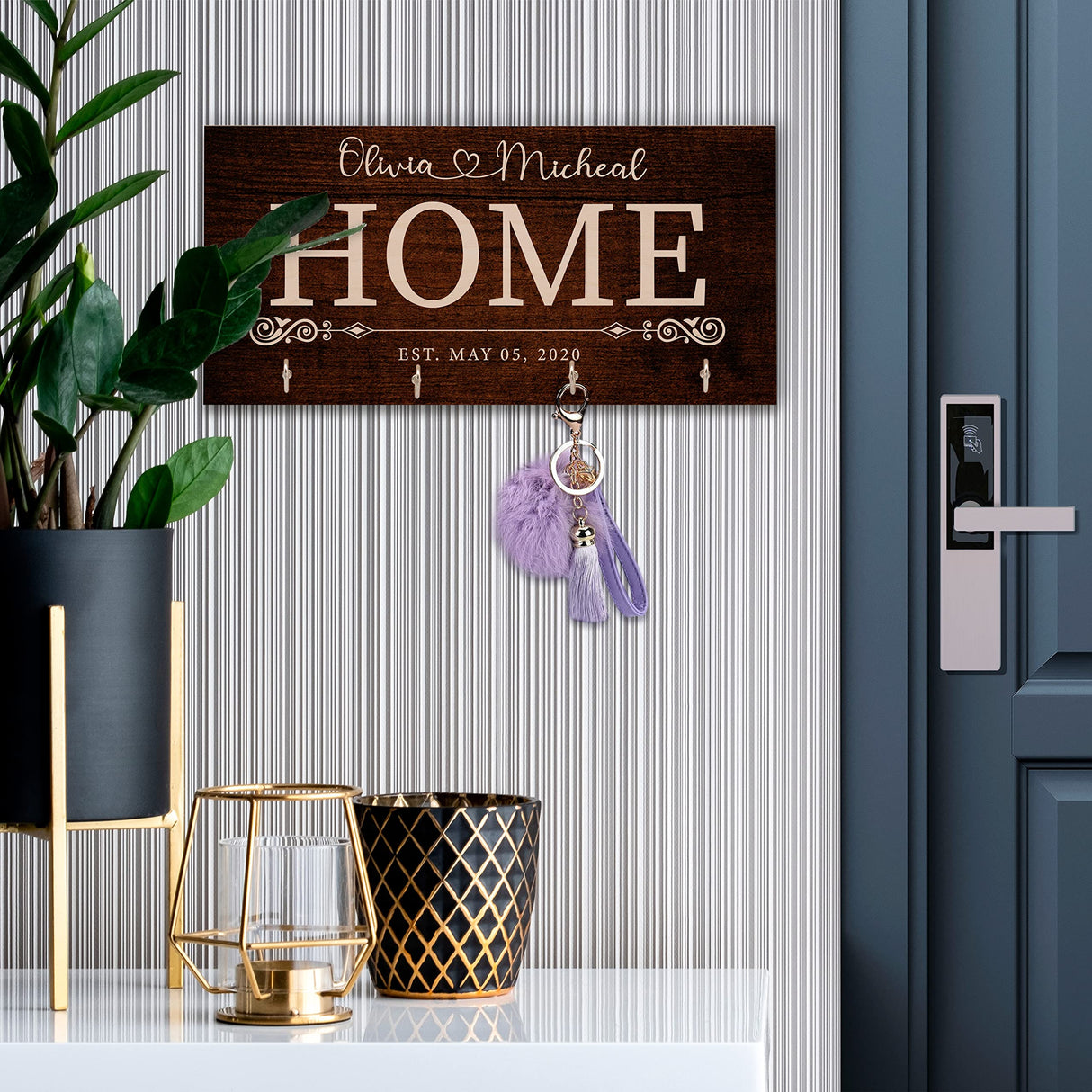 Zexpa Apparel Personalized Wood Key Hook for Couple Mr Mrs Customized Wooden Wall Key Rack, Custom Wedding Date Zexpa Apparel