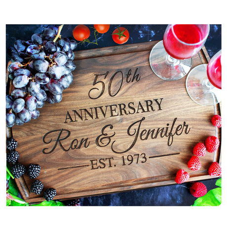 Personalized Wood Cutting Board Handmade in USA – Best Serves as Chopping board, Charcuterie board, Cheese board – Unique Wooden 50th Wedding Viva Leather