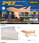 Puzzled 747 Jet Plane 3D Puzzle Wood Craft Construction Kit Aircraft, Fun & Educational DIY Wooden Toy Assemble Model Unfinished Craft Hobby Airplane Puzzled