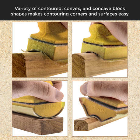 Dura-Gold 12-Piece Contoured Profile 4" Hand Sanding Block Set with 40 Sheet Hook & Loop Sandpaper Kit - Interchangeable Assorted Convex & Concave Dura-Gold