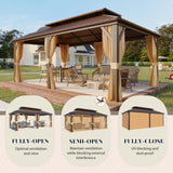 YOLENY 12' x 20' Gazebo, Hardtop Gazebo with Galvanized Steel Roof, Double Roof Gazebo with Aluminum Frame, Outdoor Gazebo with Curtains and YOLENY