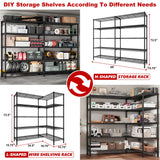REIBII 69" W Storage Shelves,Wire Shelving Load 1600LB Metal Shelves for Storage 5-Tier Heavy Duty Shelving Unit with Shelf Adjustable Garage REIBII