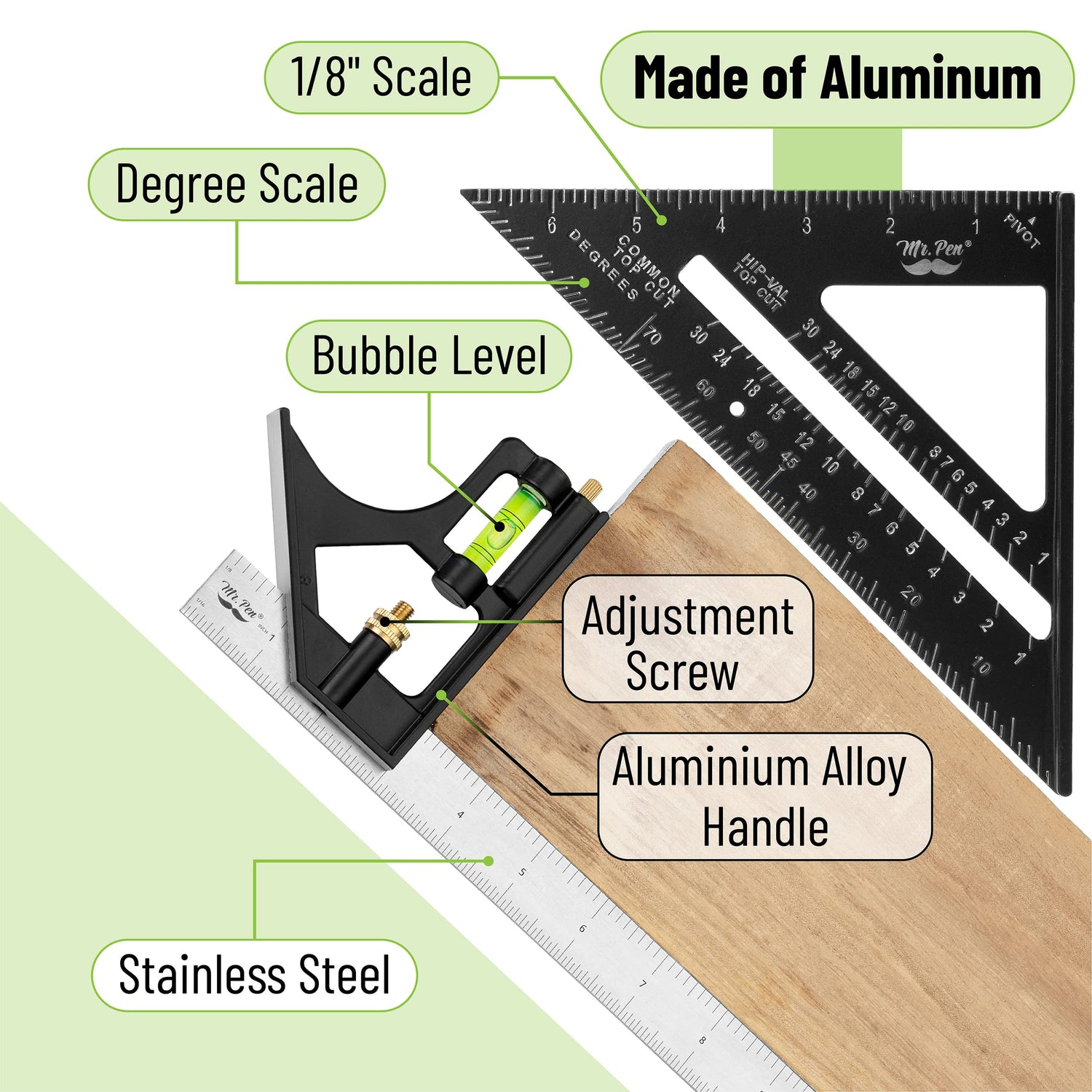 Mr. Pen- Rafter Square and Combination Square Tool Set, Black, 7" Square, 12" Aluminum Carpenter Square, Framing Square, Square Tool, Woodworking Mr. Pen
