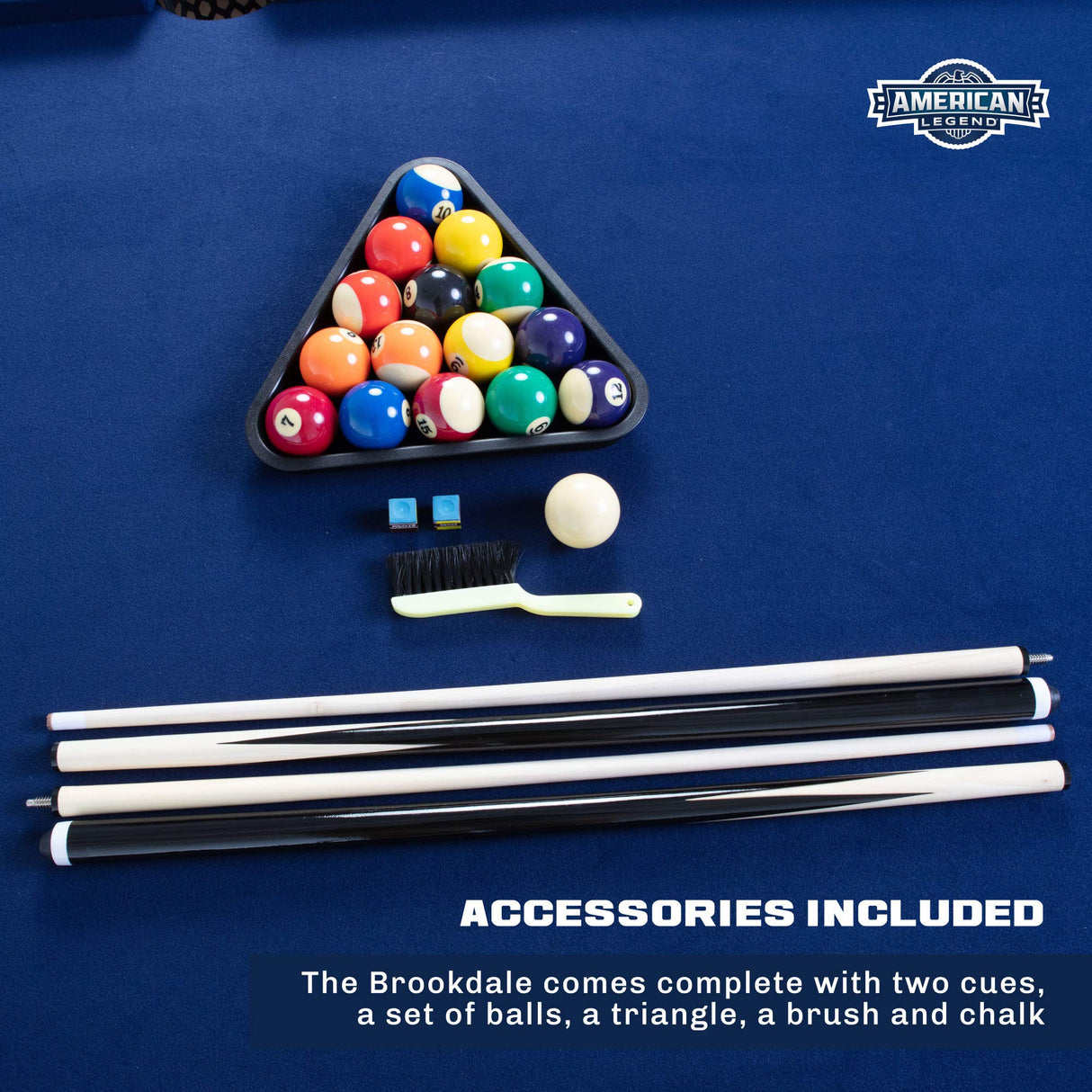 American Legend Brookdale 90” Billiard Table with Rustic Wood Finish and Navy Blue Cloth American Legend