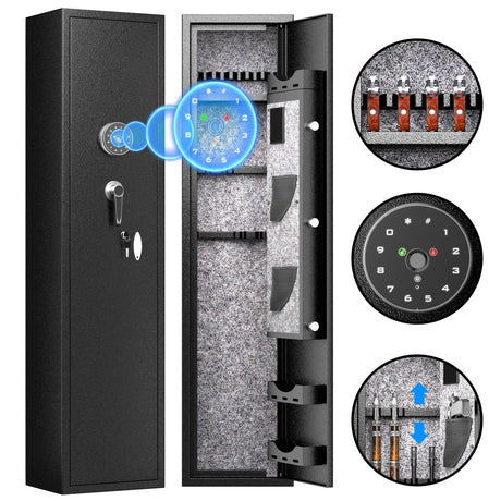 INTERGREAT Fingerprint Rifle Gun Safe, 4-10 Gun Safes for Home Rifle and Pistols, Quick Access Rifle Safe for Pistols and Shotguns, Gun Locker with 3 INTERGREAT