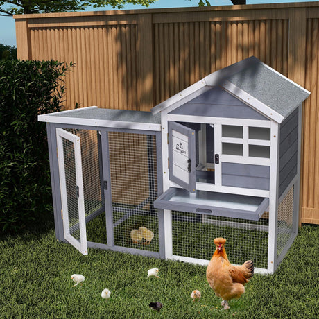 GEGURI Rabbit Hutch Indoor Rabbit Cage Outdoor, Chicken Coop Bunny Cage with Waterproof Roof, Pull Out Tray, Predator-Resistant Fencing GEGURI