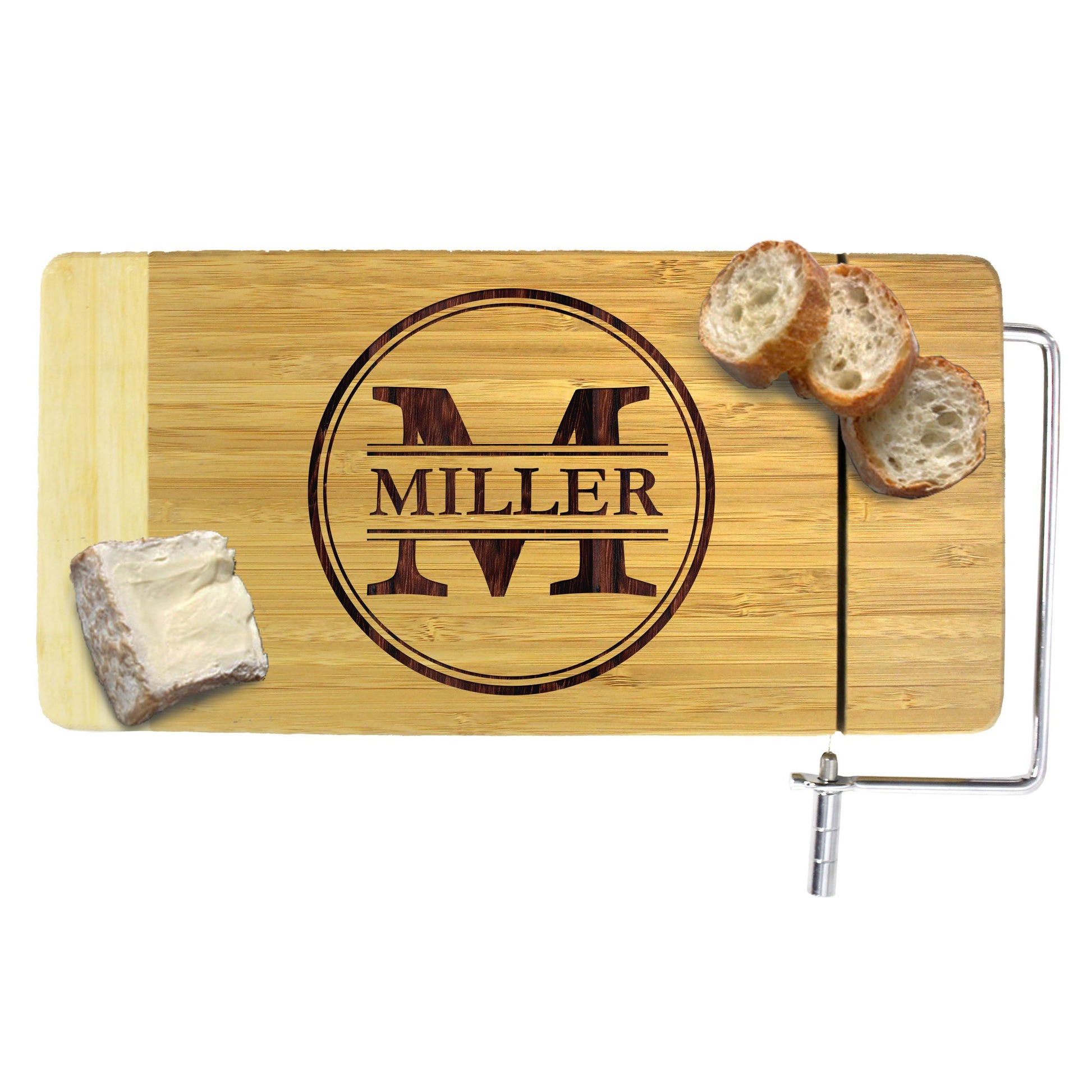 Personalized Cheese Board with Slicer - Monogrammed Bamboo Wood - Custom Engraved - WoodArtSupply