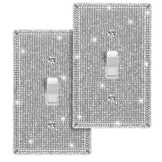 2 Pcs Bling Outlet Covers Rhinestone Light Switch Cover Metal Wall Plate Stainless Steel Outlet Standard Size 4.5 x 2.75 Inch for Switch Receptacle - WoodArtSupply