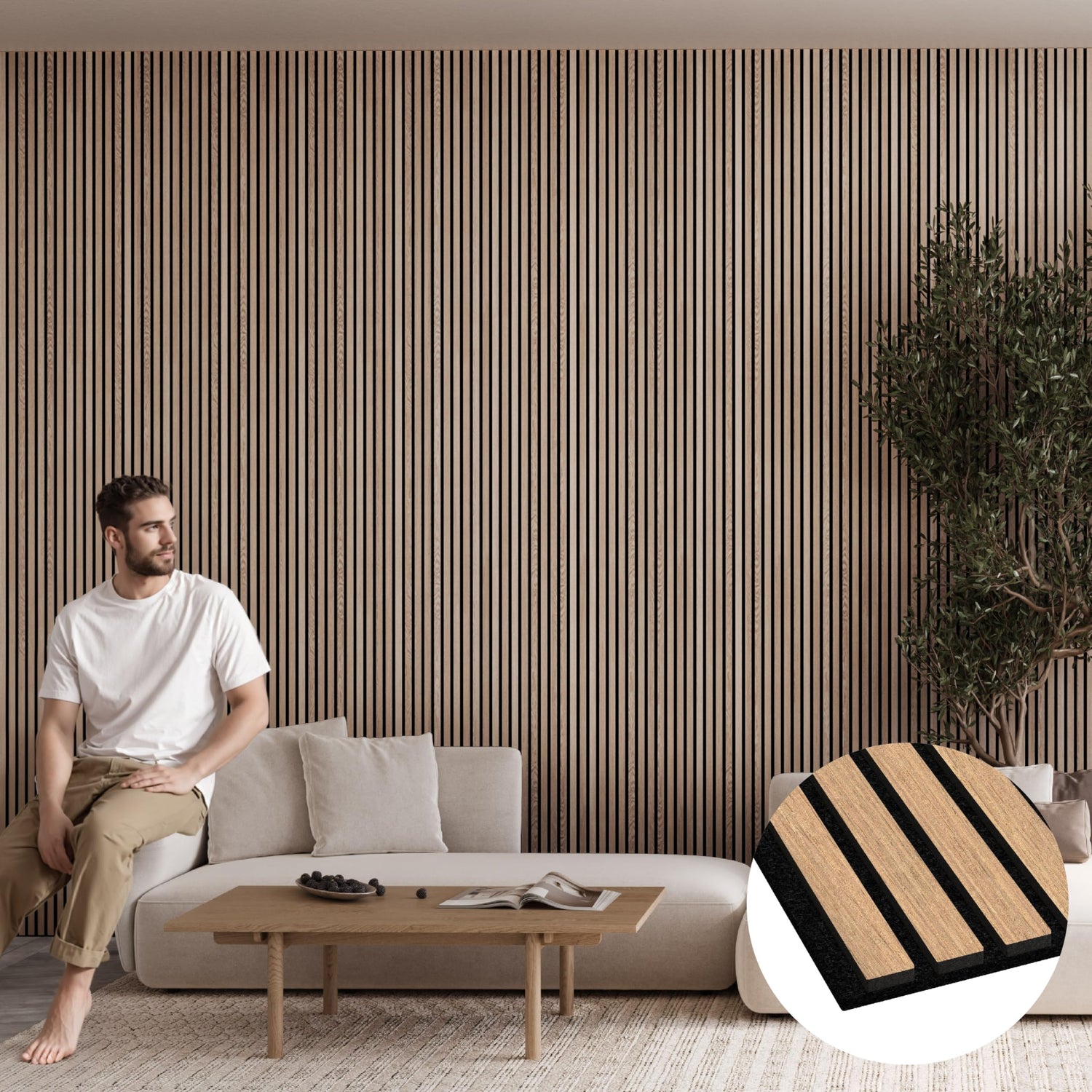 Bark & Bole Oak Luxury Wood Slat Veneer Wall Panel 94.49” x 12.6” Interior Sound Absorption Decor WVH