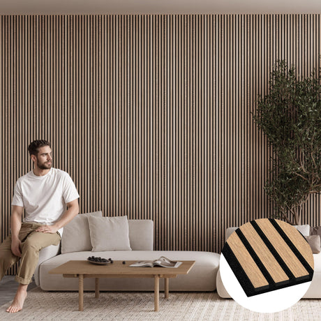 Bark & Bole Oak Luxury Wood Slat Veneer Wall Panel 94.49” x 12.6” Interior Sound Absorption Decor WVH