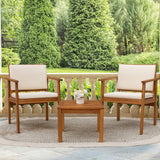 Flamaker Patio Chairs 3 Piece Acacia Wood Patio Furniture with Coffee Table & Cushions Outdoor Conversation Set Balcony Chairs for Porch, Deck, Flamaker