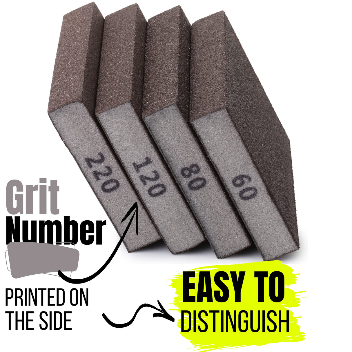 Bates- Sanding Sponge, 4 Pack, 60/80/120/220 Grit Assortment, Washable and Reusable, Sanding Block, Sandpaper Block, Sanding Blocks for Wood, Sanding Bates Choice Pro