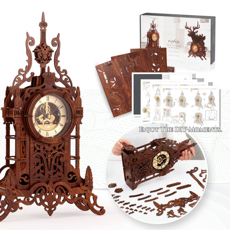 3D Wood Puzzle Clock Tower with LED Light - FUNPOLA DIY Home Décor Model FUNPOLA