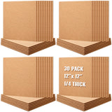 Kosiz 30 Pack Cork Board for Wall 12" x 12", 1/4" Thick Square Cork Board Tiles Brown Bulletin Corkboards with 150 Self Adhesive for Office Home and Kosiz