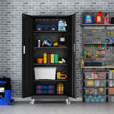 Metal Storage Cabinets Locker for Home Office, 72" Garage Storage Cabinet with Wheels, Lockable Door & Adjustable Shelves, Tall Large Steel Cabinet kingwolfox