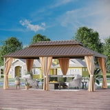 GAZEBEST 12x20 ft Hardtop Gazebo Outdoor Aluminum Patio Gazebo Double Roof Galvanized Steel Gazebo Canopy with Netting and Curtains,for Garden GAZEBEST