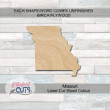 Missouri Wood Cutouts for crafts, Laser Cut Wood Shapes 5mm thick Baltic Birch Wood, Multiple Sizes Available Elliefont Styles