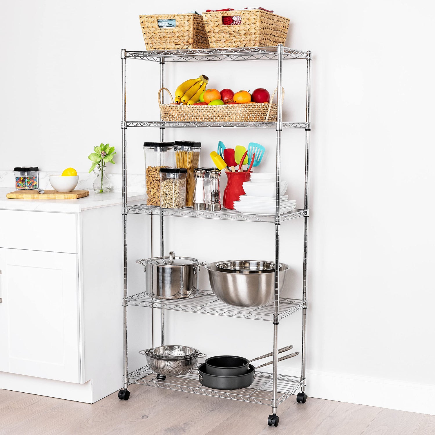 Seville Classics 5-Tier Wire Shelving with Wheels, 5-Tier, 30"" W x 14"" D (NEW MODEL), Chrome Plating, Plated Steel Seville Classics