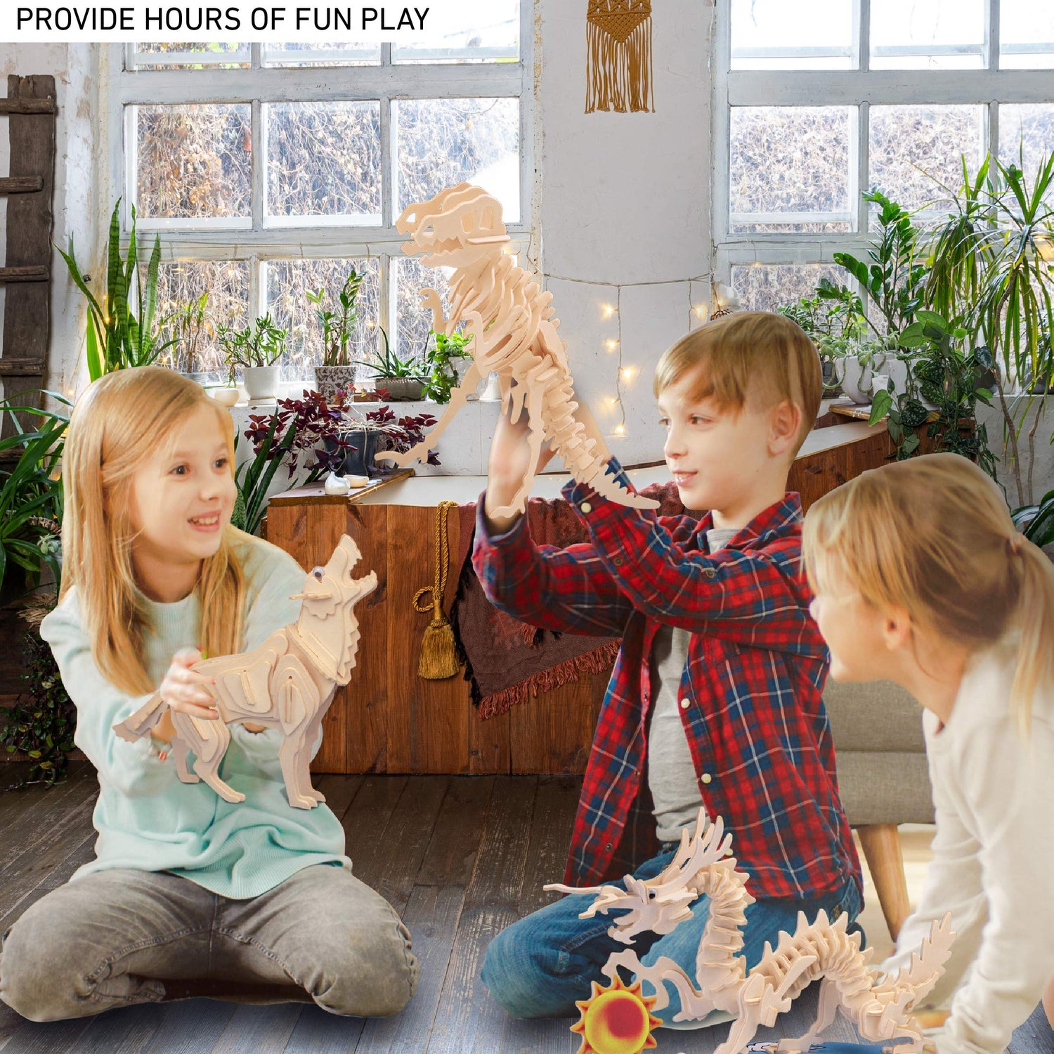 Puzzled 3D Puzzle Wolf Wood Craft Construction Model Kit, Fun, Unique & Educational DIY Wooden Toy Assemble Model Unfinished Crafting Hobby Puzzle to Puzzled