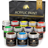 MyArtscape Acrylic Paint Set - 12 x 100ml Bottles with Pocket Paint Brush Set - 7 Artists' Paintbrushes (Set 1) MyArtscape