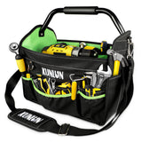 KUNLUN 17-Inch Open Top Tool Bag, Electrician Tool Bag, Tool Tote Bag Organizer for Easy Tool Access, 33 Pockets Foldable Tool Carrier with Rotating KUNLUN
