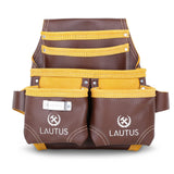 LAUTUS Oil Tanned Leather Tool Nail Pouch Bag |Cherry | Carpenter, Construction, Framers, Handyman | 5 Pockets, 2 Snap Loops | 100% Leather LAUTUS