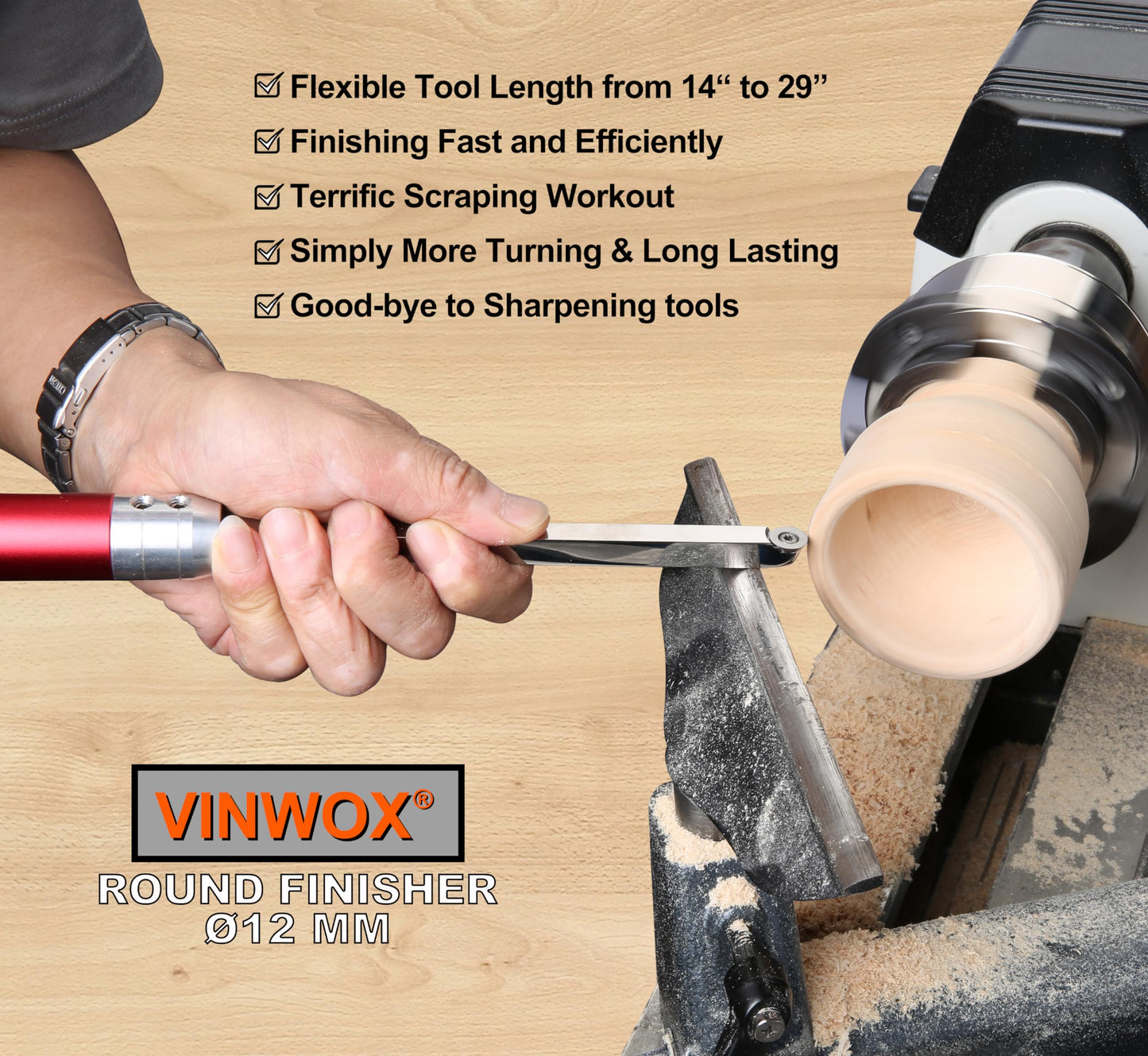 VINWOX 8 PCS Carbide Wood Lathe Turning Tool Set, Carbide Lathe Turning Tool, Including Swan Neck Hollower, Rougher, Finisher, Detailer, Pen Turning