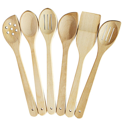 ECOSALL Healthy Wooden Spoons For Cooking Set of 6. Safe and Reliable Cooking Utensils for Kitchen – 100% Natural Nonstick Wood Spatula Spoon For