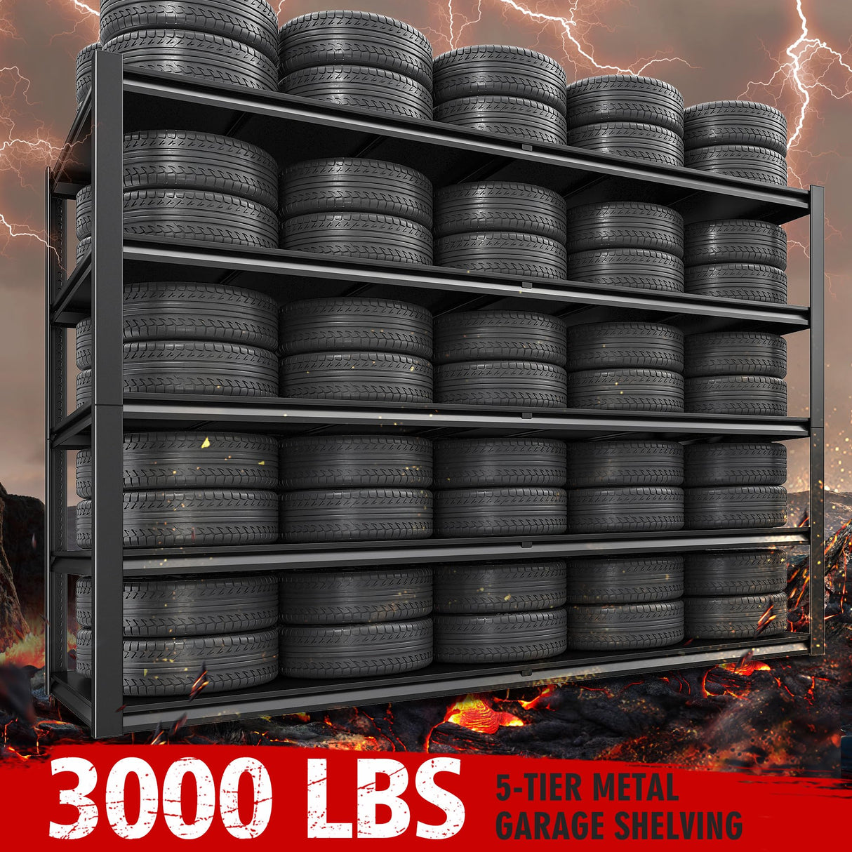 REIBII 55" W Garage Shelving, 3000LBS Garage Storage Shelves Heavy Duty Shelving Adjustable Metal Shelving Unit for Storage Rack Garage Shelves REIBII