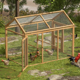 MoNiBloom Outdoor Chicken Coop Large Hen House Poultry Cage with Roosting Rods, Farmhouse Backyard Wood Rabbit Hutch Small Pets Playpens Spire Shaped MoNiBloom