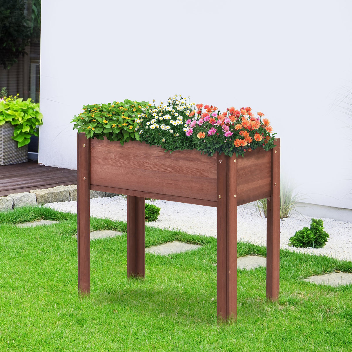 Raised Garden Bed with Legs, 31x16x31'', Outdoor Wood Elevated Planter Box, Grey Cedar, Thick Legs, w/Liner SoliWood