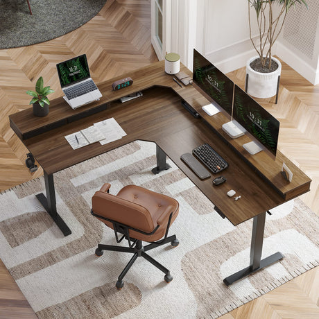 FEZIBO Triple Motor 75" L Shaped Standing Desk with 5 Drawers, Reversible Electric Standing Gaming Desk Adjustable Height, Corner Stand up Desk with FEZIBO