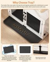 Piskyet Wooden Dog Crate Furniture with 360°Rotatable Removable Dog Bowls, Dog Crate End Table with Tray, Double Doors Dog Kennels for Medium Dogs Piskyet