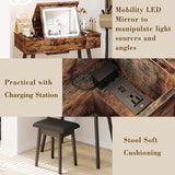 IRONCK Vanity Desk Set with LED Lighted Mirror & Power Outlet, Flip Top Makeup Vanity Table with Drawers & Cabinet,for Bedroom, Bathroom, Vintage IRONCK