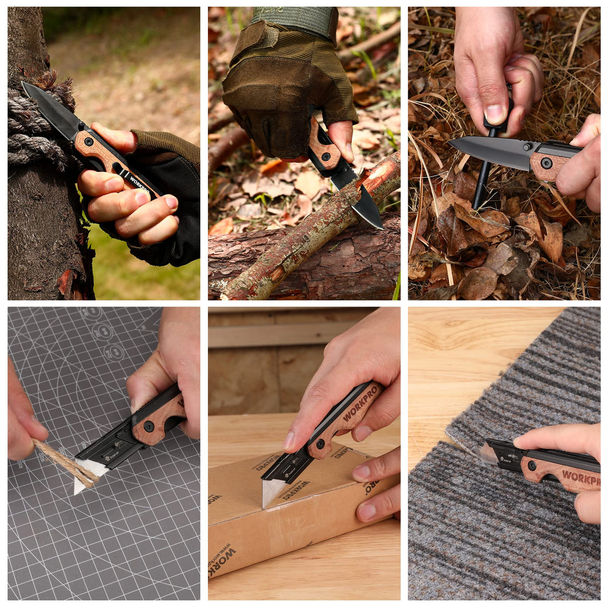 WORKPRO 2-in-1 Folding Knife/Utility Knife, Quick-Change Box Cutter with Belt Clip and Liner Lock, Extra 10 SK5 Blades Included WORKPRO