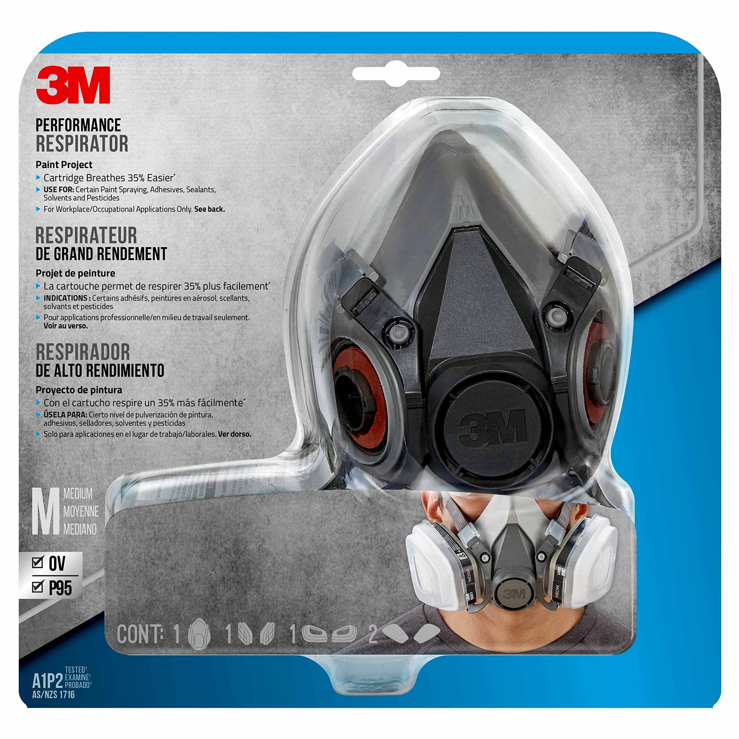 3M Performance Paint Project Respirator OV/P95, Designed For Professionals, Reusable Respirator, Medium, 1-Pack 3M