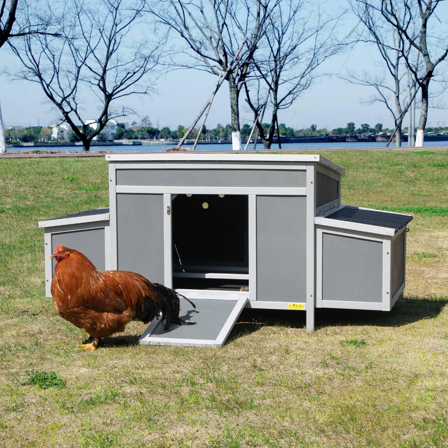 COZIWOW Durable Assembled Wooden 59" L Outdoor Large Chicken Coop with Two Nesting Boxes, Comfortable Hen House, Indoor Weatherproof Rabbit Hutch - WoodArtSupply