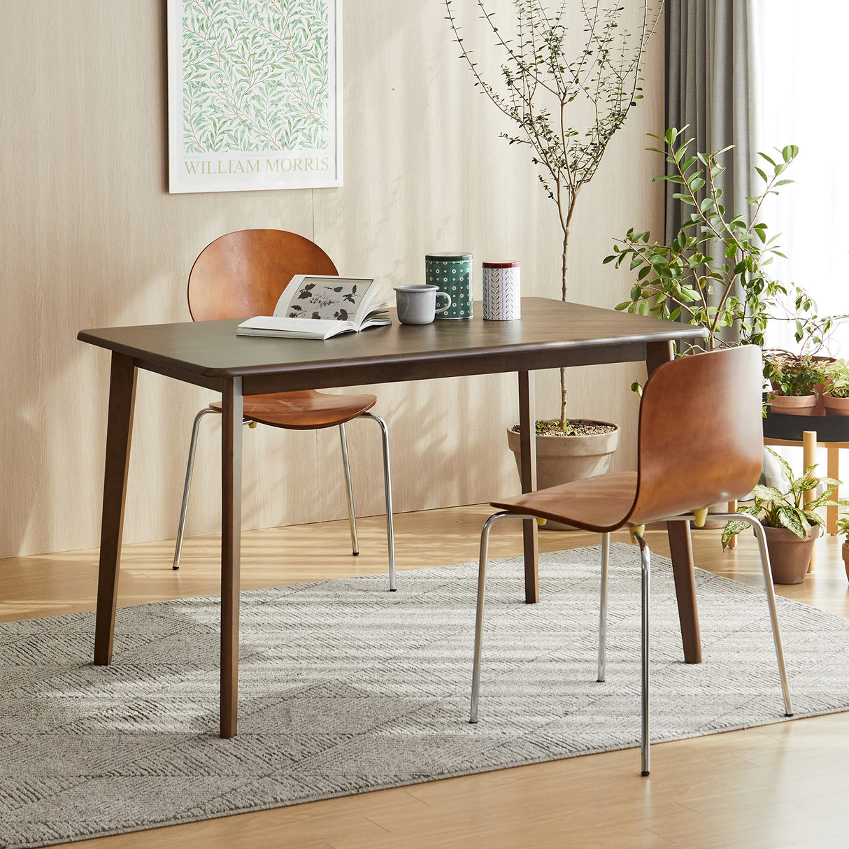 Livinia Canberra 47.2" Rectangular Wooden Dining Table/Mid Century Modern Malaysian Oak Kitchen Table (Walnut) Table Only Livinia